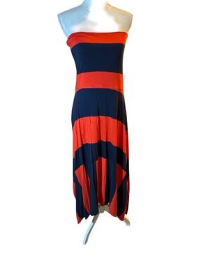 Vintage GAP 4 in 1 Red and Navy Striped Handkerchief Hem Maxi Strapless Dress